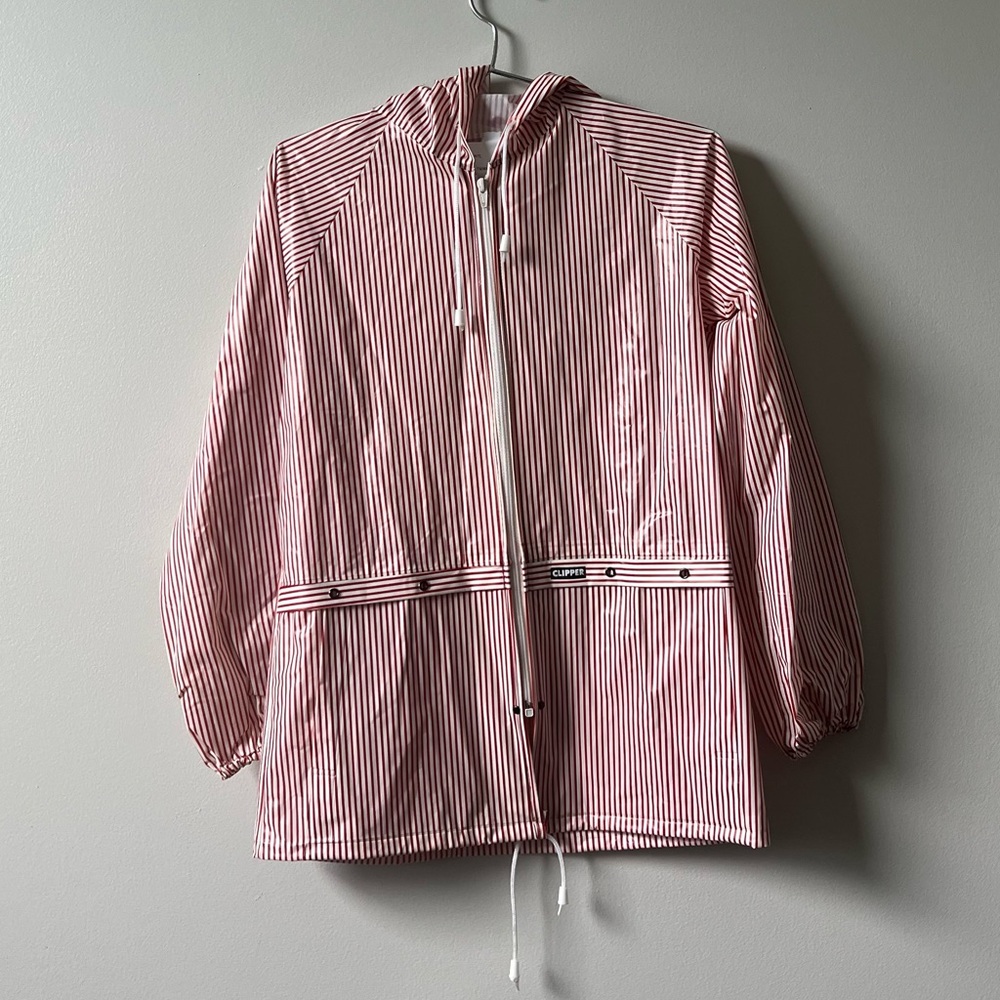 Vintage Red and White Striped Vinyl Raincoat - Picture 1 of 10